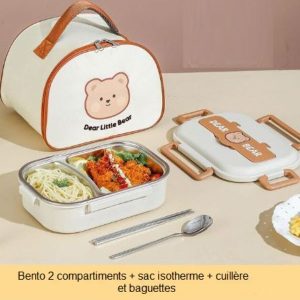 boite bento ours 2 compartiments et sac isotherme
